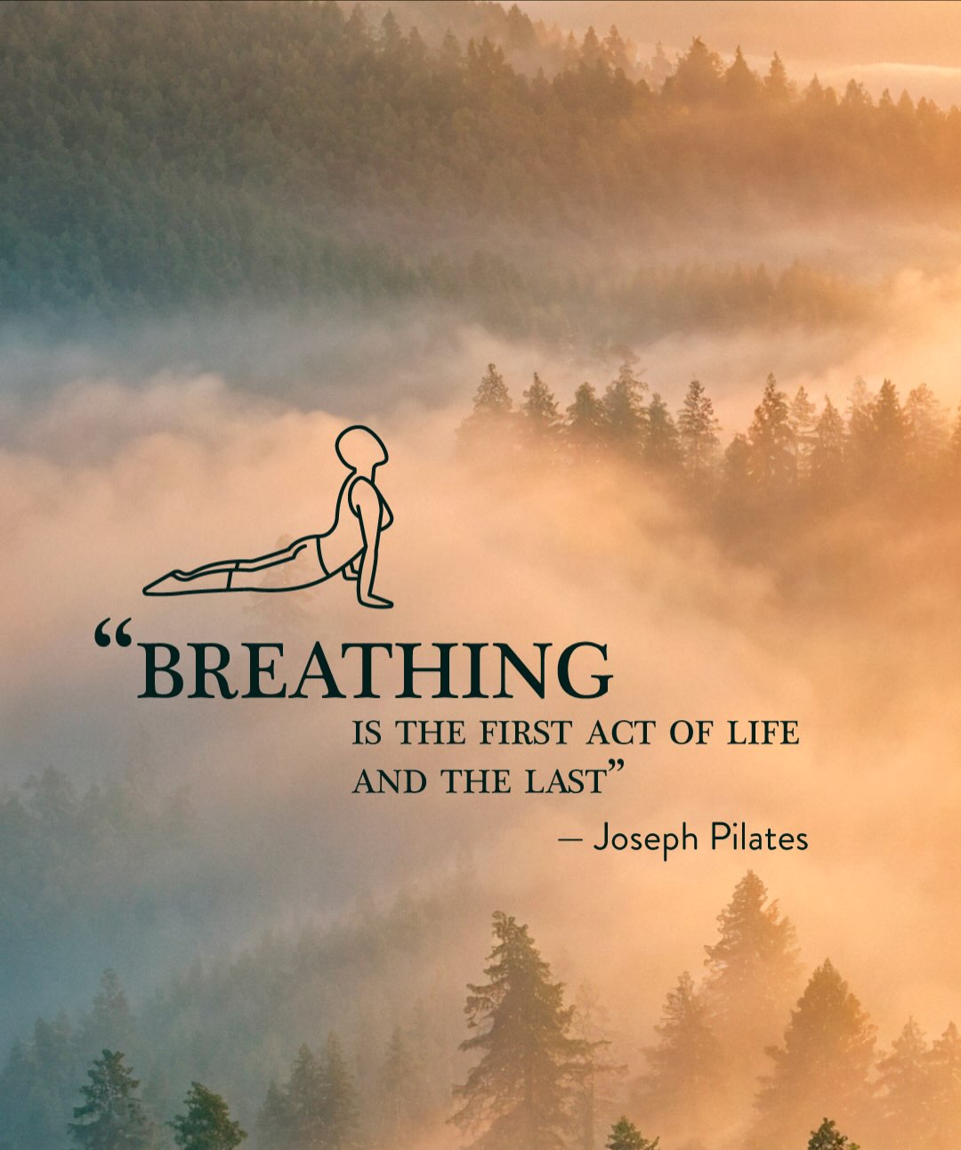 Joseph Pilates quote about learning to breathe correctly, shared by the studio